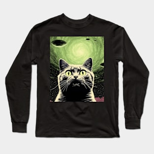 Cat Selfie With UFO Long Sleeve T-Shirt